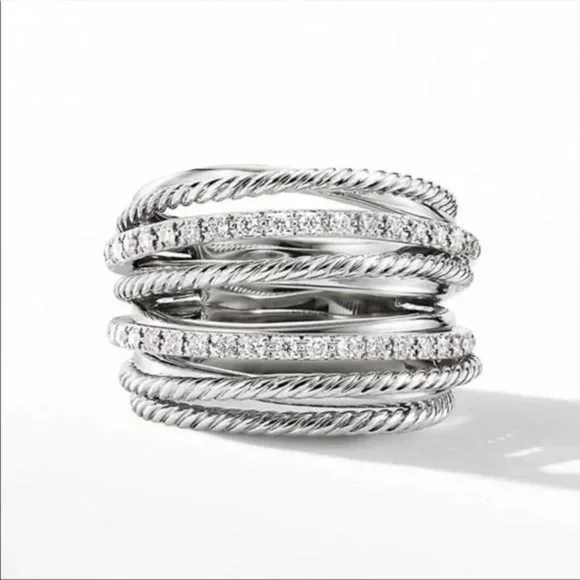 MULTI LAYER 925 STERLING SILVER DIAMOND RING, CUTE RING, SHINY RING. - Picture 3 of 4